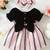 Black & pink striped cotton blend fit & flare girls dress