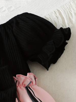 Black & pink striped cotton blend fit & flare girls dress 4