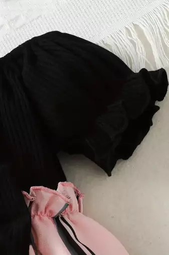 Black & pink striped cotton blend fit & flare girls dress