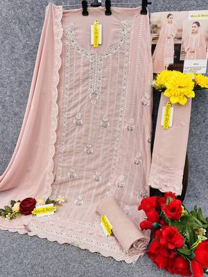 Peach embroidered faux georgette salwar suit 4