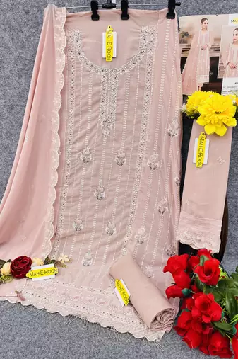Peach embroidered faux georgette salwar suit