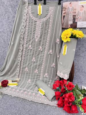 Mehendi  embroidered faux georgette salwar suit 6