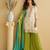 Elegant cream & green pakistani sharara suit with embroidered kurta dupatta