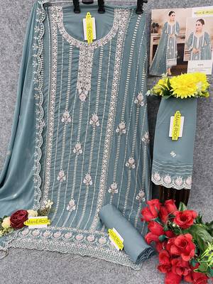 Light teal embroidered faux georgette salwar suit 4