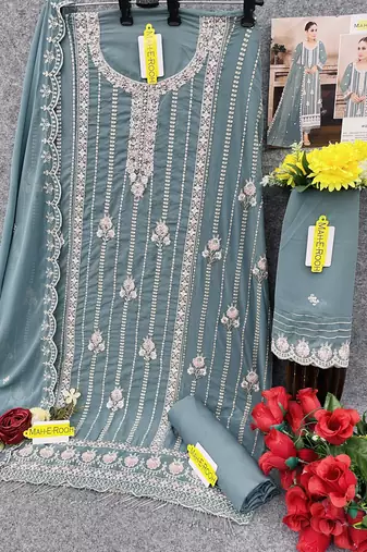 Light teal embroidered faux georgette salwar suit