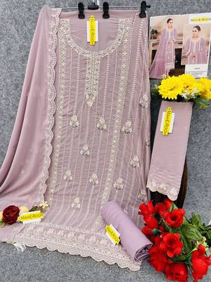 Pink embroidered faux georgette salwar suit 4