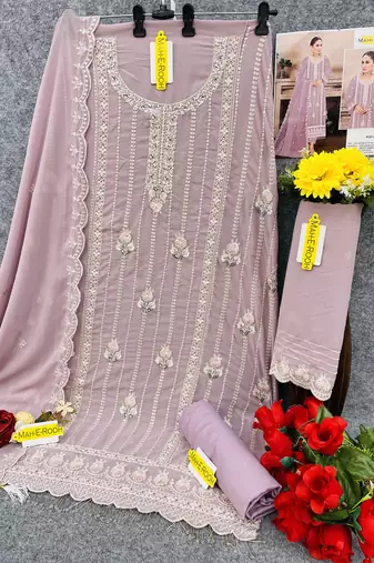 Pink embroidered faux georgette salwar suit