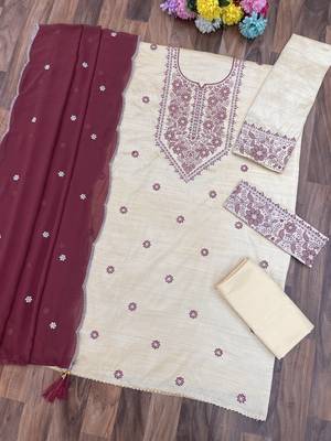 Chickoo embroidered cotton blend salwar suit 3