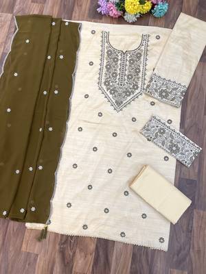 Chickoo embroidered cotton blend salwar suit 3