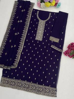 Purple embroidered faux georgette salwar suit 3