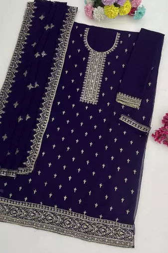 Purple embroidered faux georgette salwar suit