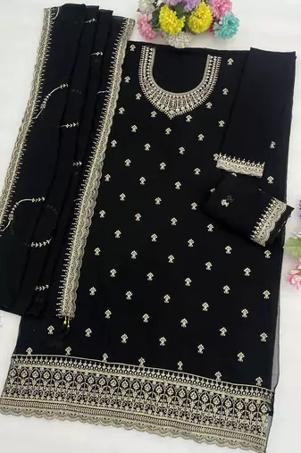 Black embroidered faux georgette salwar suit
