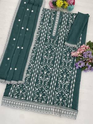 Teal embroidered rangoli crush silk salwar suit 3