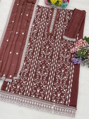 Dark peach embroidered rangoli crush silk salwar suit 3