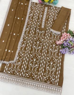 Dark gold embroidered rangoli crush silk salwar suit 3