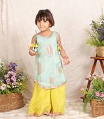 Sea green embroidered silk kurti set