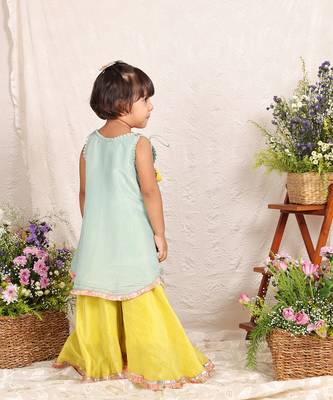 Sea green embroidered silk kurti set 2