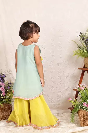 Sea green embroidered silk kurti set