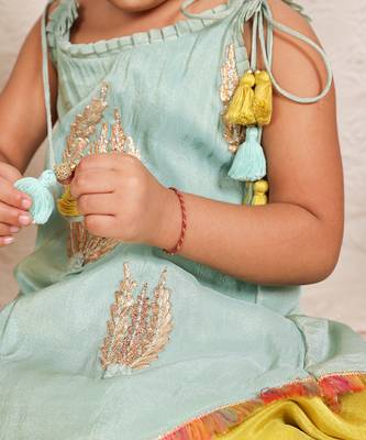 Sea green embroidered silk kurti set 3
