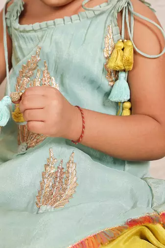 Sea green embroidered silk kurti set