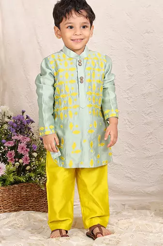 Mint green printed chanderi kurta set