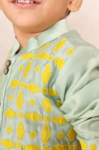 Mint green printed chanderi kurta set