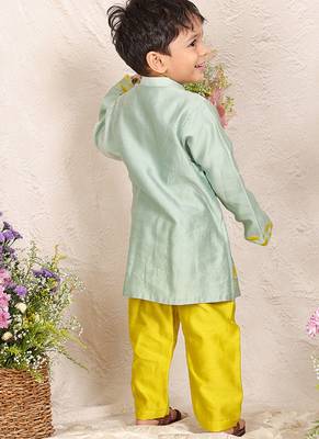 Mint green printed chanderi kurta set 3