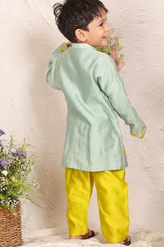 Mint green printed chanderi kurta set