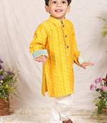 Mustard yellow printed chanderi kurta set