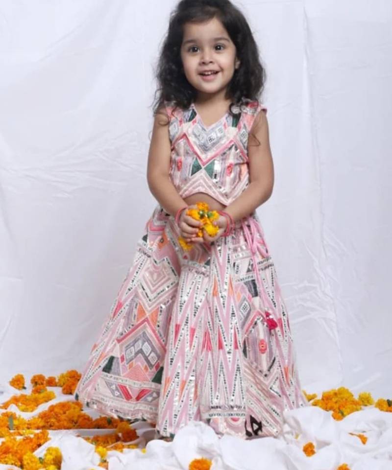 Pink embroidered leather lehenga set