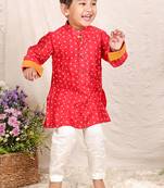 Red printed chanderi kurta set