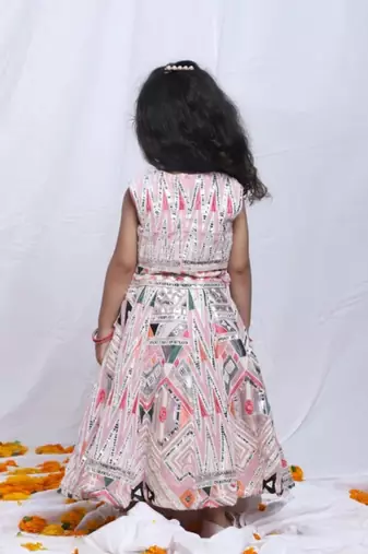 Pink embroidered leather lehenga set