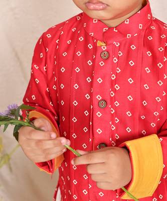 Red printed chanderi kurta set 2