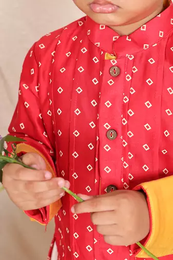 Red printed chanderi kurta set