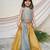 Sea green yellow printed chanderi lehenga set