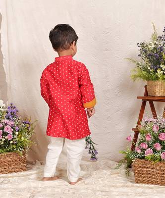 Red printed chanderi kurta set 3