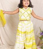 Yellow white embroidered silk sharara set