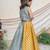 Sea green yellow printed chanderi lehenga set