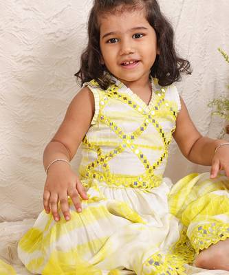 Yellow white embroidered silk sharara set 2