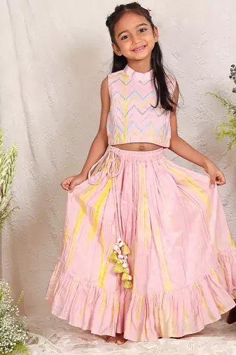 Baby pink embroidered silk lehenga set