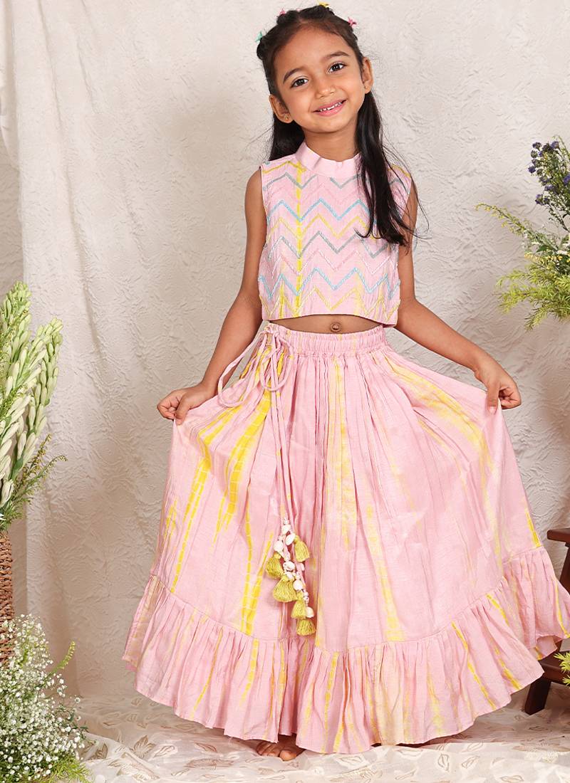 Baby pink embroidered silk lehenga set