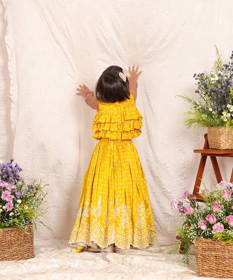 Mustard yellow embroidered chanderi lehenga set 2