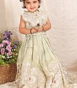 Pastel green embroidered banarasi silk lehenga set