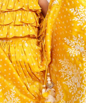 Mustard yellow embroidered chanderi lehenga set 3