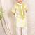 Yellow white embroidered silk kurta set