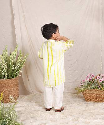 Yellow white embroidered silk kurta set 2