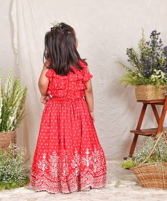Red printed chanderi lehenga set 2