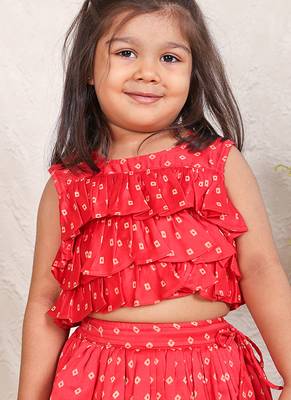 Red printed chanderi lehenga set 3