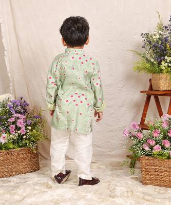 Pista green embroidered silk kurta set 2