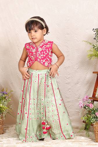 Hot pink embroidered silk lehenga set